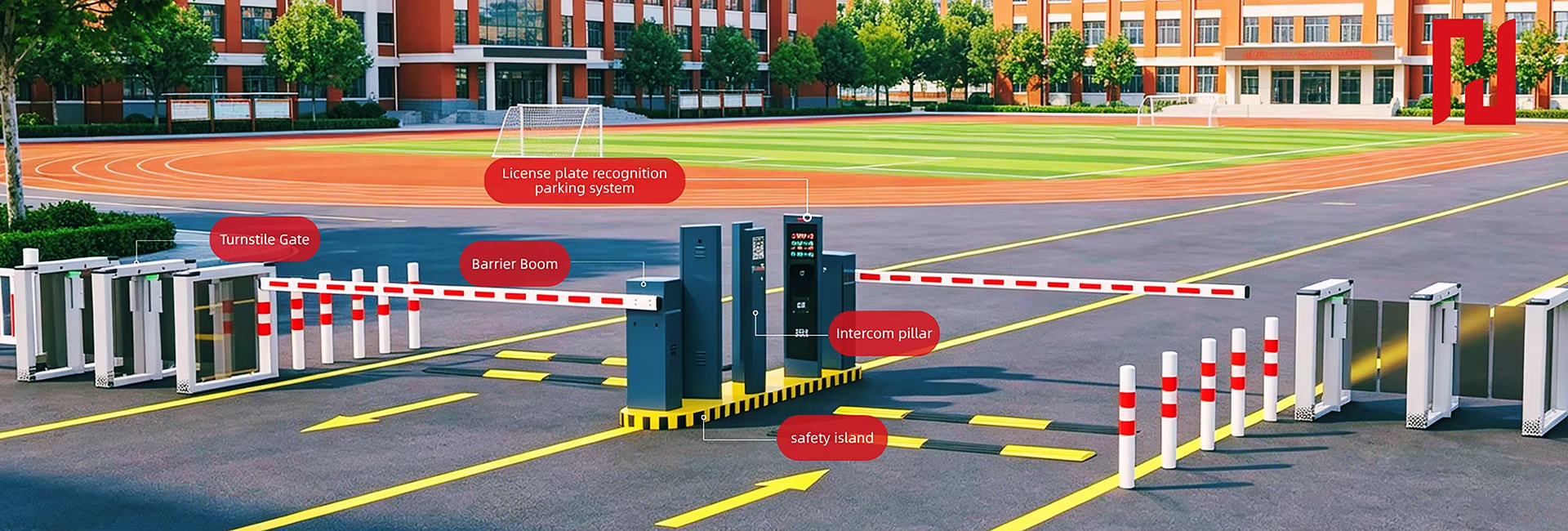 Kondisi aliran lalu lintas jalan komplek cluster perumahan terpasang boom arm pembatas elektrik