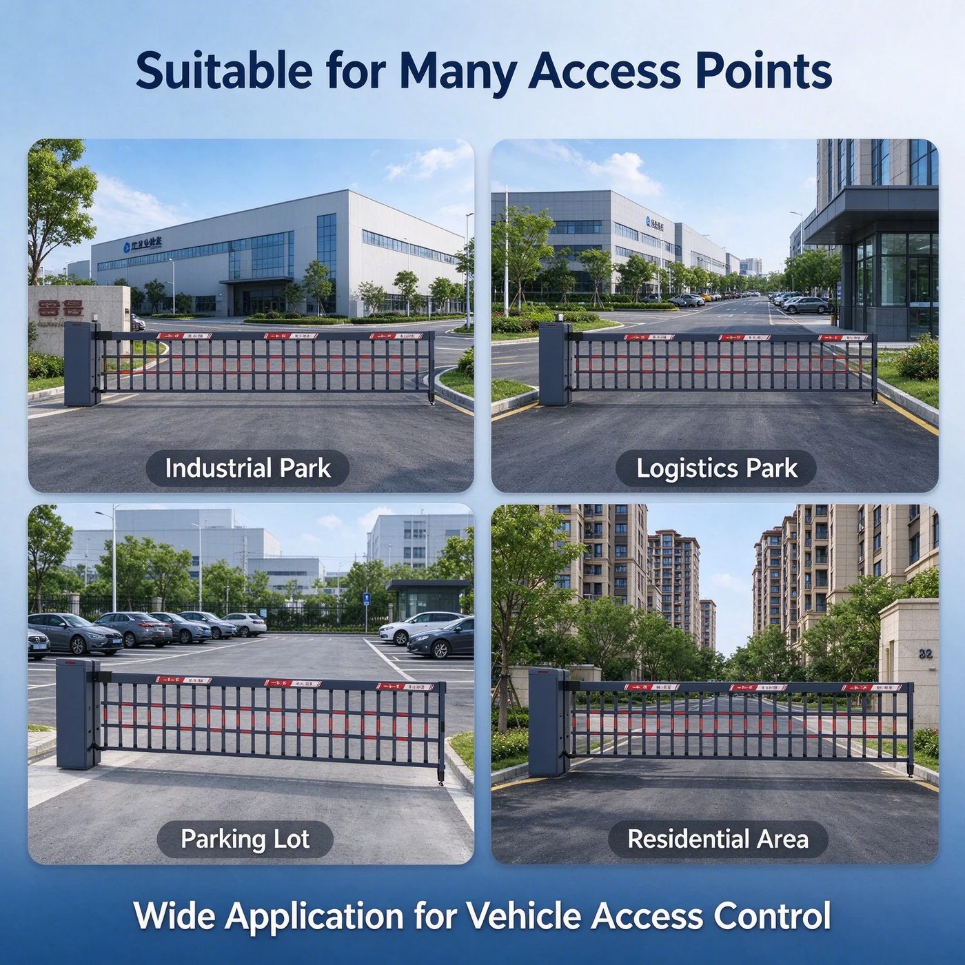 Smart parking barrier gate installations at commercial and secured entrances