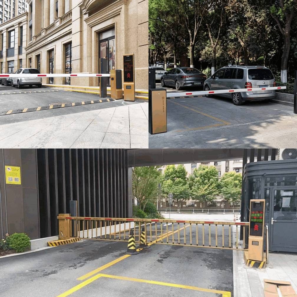 BAROXON barrier installation examples showing straight and fence-style arms
